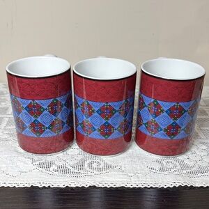 Dansk Quilted Patter Ruby Flower Mugs (3)